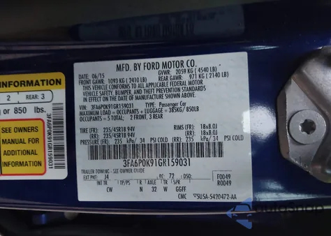 2016 Ford Fusion Titanium z USA, uszkodzony, nr VIN 3FA6P0K91GR159031